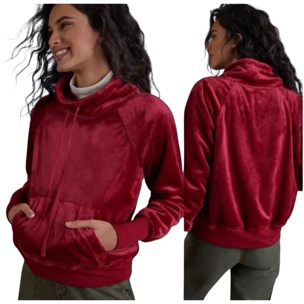 Anthropologie Sunday In Brooklyn Women Sweater Size M Fleece Burgundy Red Velvet